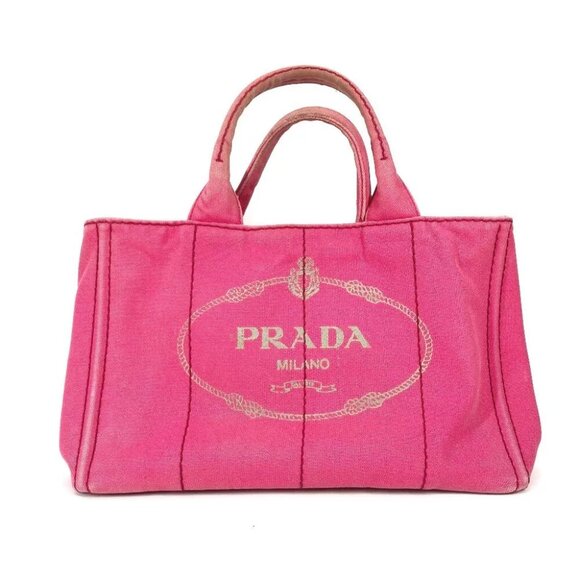 PRADA Canapa logo M Bag Hand Bag Tote Bag Canvas pink